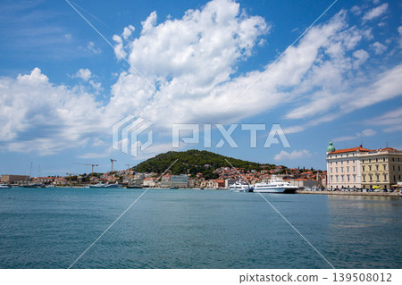 A view of the port of Split, Croatia, against a blue sky. 139508012