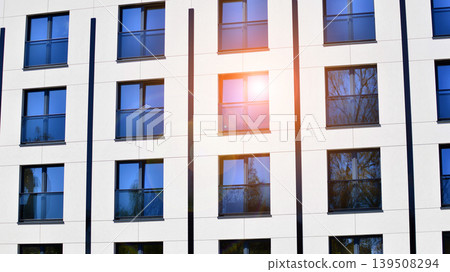 Downtown modern residential architecture. Architectural details of modern apartment building. Modern european residential apartment building complex. 139508294
