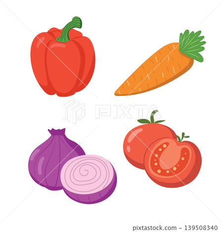 Organic vegetable set with bell, pepper, carrot and onion Organic vegetable set with bell, pepper, carrot and onion 139508340