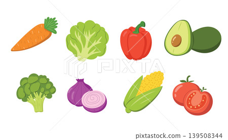 Fresh garden vegetable collection with corn and avocado Fresh garden vegetable collection with corn and avocado 139508344
