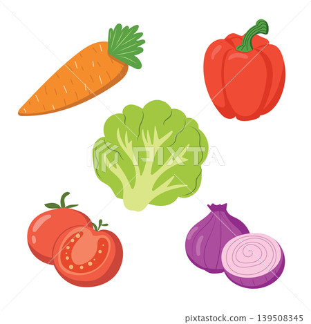 Fresh garden vegetable set with carrot tomato and lettuce Fresh garden vegetable set with carrot tomato and lettuce 139508345