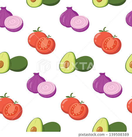 Fresh avocado tomato and onion seamless pattern Fresh avocado tomato and onion seamless pattern 139508389
