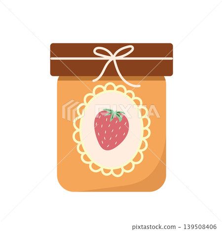 Strawberry jam glass jar with ribbon bow Strawberry jam glass jar with ribbon bow 139508406