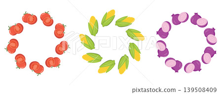 Tomato corn and red onion vegetable wreath set Tomato corn and red onion vegetable wreath set 139508409