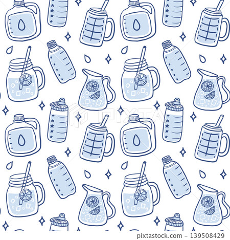 Healthy hydration seamless pattern background with bottle Healthy hydration seamless pattern background with bottle 139508429