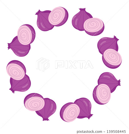 Red onion wreath vegetable circular frame Red onion wreath vegetable circular frame 139508445
