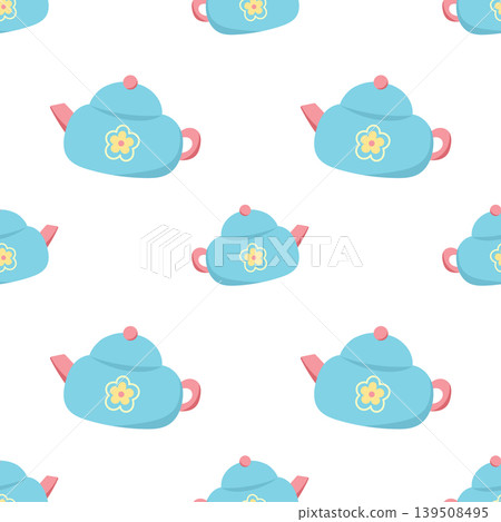 Blue teapot seamless pattern with yellow flower 139508495