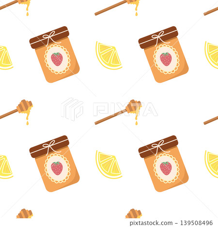 Honey and strawberry jam seamless pattern background 139508496
