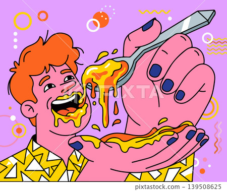 Cartoon Man Eating Dripping Food Cartoon Man Eating Dripping Food 139508625