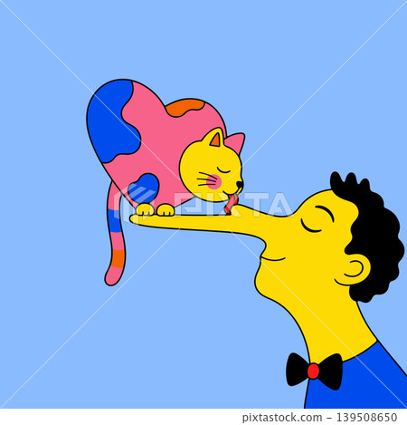 Cartoon Cat Licking Man's Nose Cartoon Cat Licking Man's Nose 139508650