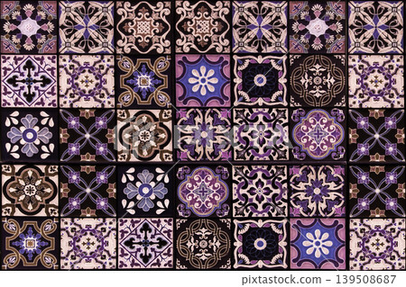 Colorful vintage ceramic tiles wall decoration.Turkish ceramic tiles wall background Colorful vintage ceramic tiles wall decoration.Turkish ceramic tiles wall background 139508687