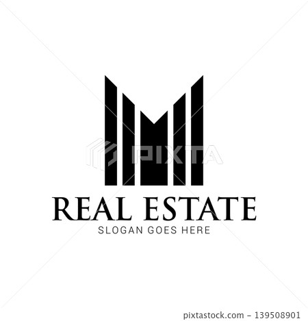 Modern M letter real estate logo on white background Modern M letter real estate logo on white background 139508901