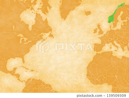 Ocher map of North Atlantic Ocean - Norway 139509309