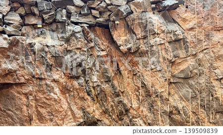 Natural Stone Wall Texture Inside Temppeliaukio Rock Church Helsinki Natural Stone Wall Texture Inside Temppeliaukio Rock Church Helsinki 139509839