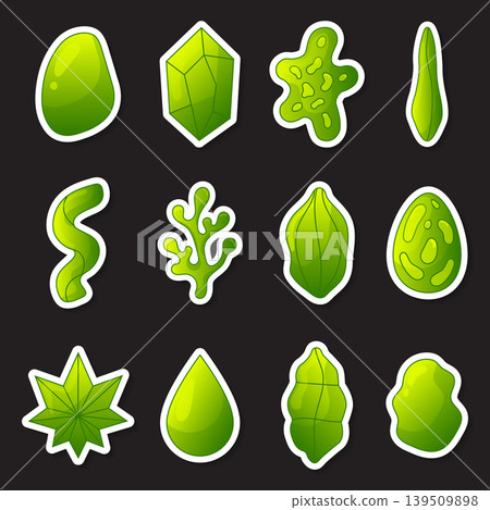 Green organic shapes and nature elements sticker set vector illustration. Green organic shapes and nature elements sticker set vector illustration. 139509898