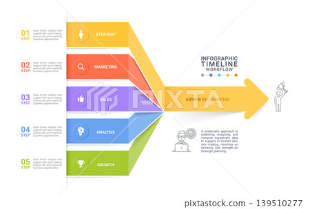Arrow Step Infographic with Business Growth Workflow Diagram Template Background 139510277