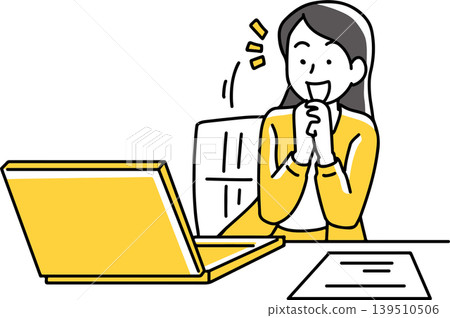 A woman who is happy looking at a computer screen 139510506