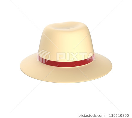 Classic Beige Hat with Red Ribbon on White Background, 3d rendering Classic Beige Hat with Red Ribbon on White Background, 3d rendering 139510890