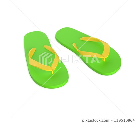 Green and Yellow Flip-Flops on White Background, 3d rendering Green and Yellow Flip-Flops on White Background, 3d rendering 139510964