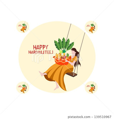 happy Hariyali Teej free vector illustration. Hariyali Teej Festival Elements Collection 139510967