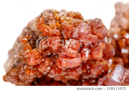 Macro mineral stone Vanadinite on a white background Macro mineral stone Vanadinite on a white background 139511075