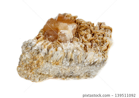 Macro mineral stone  Scheelite on a white background 139511092