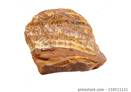 Macro mineral stone Tiger's eye in the breed on a white background Macro mineral stone Tiger's eye in the breed on a white background 139511121