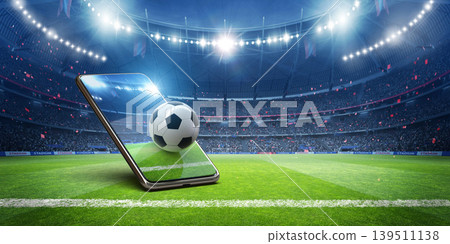 Immersive football experience on mobile device in the imaginary stadium. Immersive football experience on mobile device in the imaginary stadium. 139511138