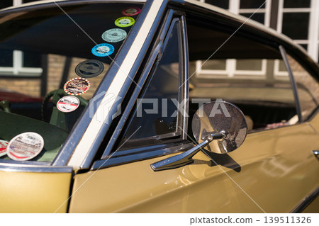 Berlin, Germany - May 2, 2026. Classic Chevrolet window detail Berlin, Germany - May 2, 2026. Classic Chevrolet window detail 139511326