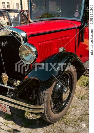 Berlin, Germany - May 2, 2026. Red Austin vintage car detail Berlin, Germany - May 2, 2026. Red Austin vintage car detail 139511365