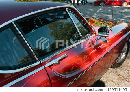 Berlin, Germany - May 2, 2026. Volvo P1800 side detail at Oldtimer Open Air 139511495