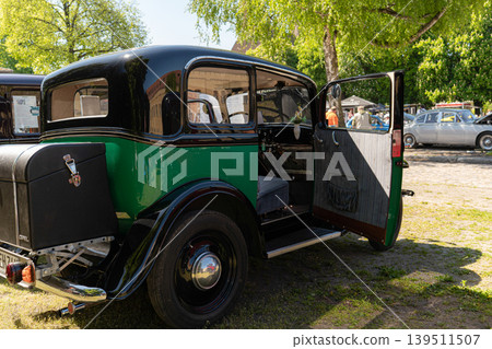 Berlin, Germany - May 2, 2026. Vintage Austin car with open door Berlin, Germany - May 2, 2026. Vintage Austin car with open door 139511507