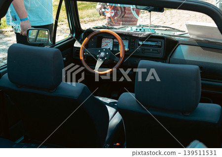 Berlin, Germany - May 2, 2026. Classic car interior at Oldtimer Open Air Berlin, Germany - May 2, 2026. Classic car interior at Oldtimer Open Air 139511531