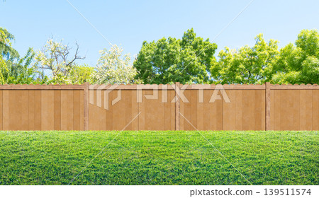 grass in backyard and wooden garden fence in summer grass in backyard and wooden garden fence in summer 139511574