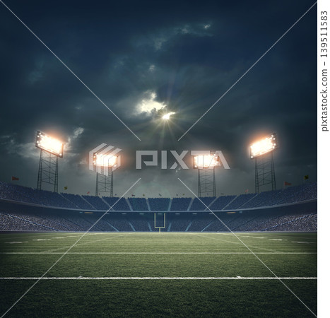 American football stadium with cloudy sky at night. American football stadium with cloudy sky at night. 139511583