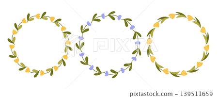 Hand-drawn floral wreath set 139511659