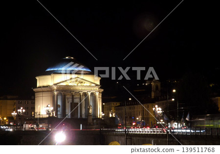 Night view of the Great Mother of God church ("Chiesa Gran Madre di Dio" in italian) in Turin 139511768