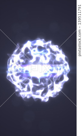 Bright white plasma energy sphere with glowing electric texture, cosmic light burst, and futuristic power concept. 139511791