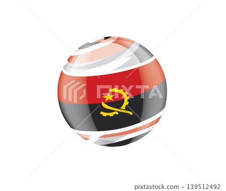 Illustration of globe wrapped in Angolan flag patterns with subtle shadowing Illustration of globe wrapped in Angolan flag patterns with subtle shadowing 139512492