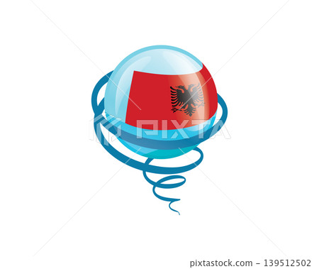Stylish international icon showcasing Albanian flag within reflective globe design Stylish international icon showcasing Albanian flag within reflective globe design 139512502