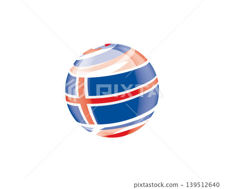 Illustration of globe wrapped in Icelandic flag patterns with subtle shadowing Illustration of globe wrapped in Icelandic flag patterns with subtle shadowing 139512640