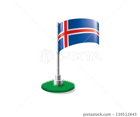 Icelandic flag on a flagpole mounted on the grass Icelandic flag on a flagpole mounted on the grass 139512643