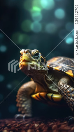 A Captivating Close Up of a Turtle in a Dark Mystical Environment A Captivating Close Up of a Turtle in a Dark Mystical Environment 139512702