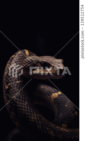 Close-up portrait of a snake in a dark and moody setting Close-up portrait of a snake in a dark and moody setting 139512754