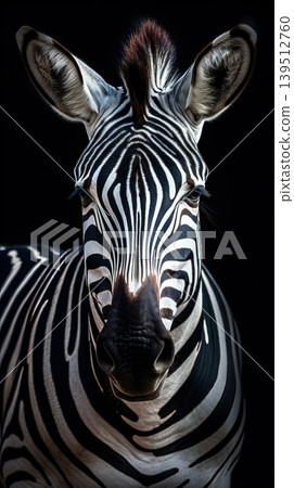 Close-up portrait of a zebra head and neck against black background Close-up portrait of a zebra head and neck against black background 139512760
