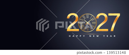 2027 Happy new year letters banner, Happy new year vector art and illustration template poster, banner, flyer, background 139513148