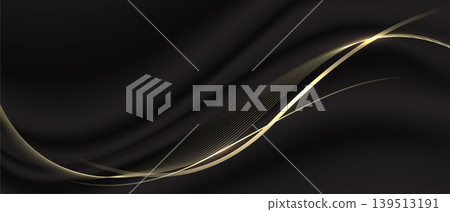 Abstract luxury vector background with elegant glowing golden wave lines on dark black silk texture. Fully editable EPS10. Abstract luxury vector background with elegant glowing golden wave lines on dark black silk texture. Fully editable EPS10. 139513191