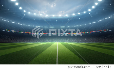 Stadium with National Flags at night. Stadium with National Flags at night. 139513612