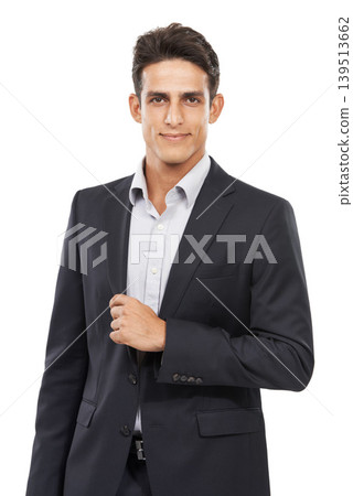 Businessman, suit and company for portrait, confident and professional on white studio background. Man, young and ready for career, entrepreneur and employer for startup, mockup space and corporate Businessman, suit and company for portrait, confident and professional on white studio background. Man, young and ready for career, entrepreneur and employer for startup, mockup space and corporate 139513662