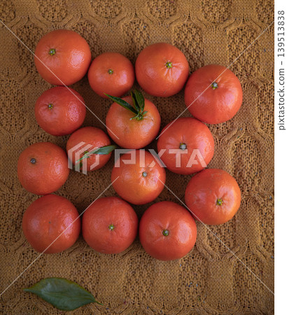 Fresh Tangerines on a warm yellow sweater. Fresh Tangerines on a warm yellow sweater. 139513838